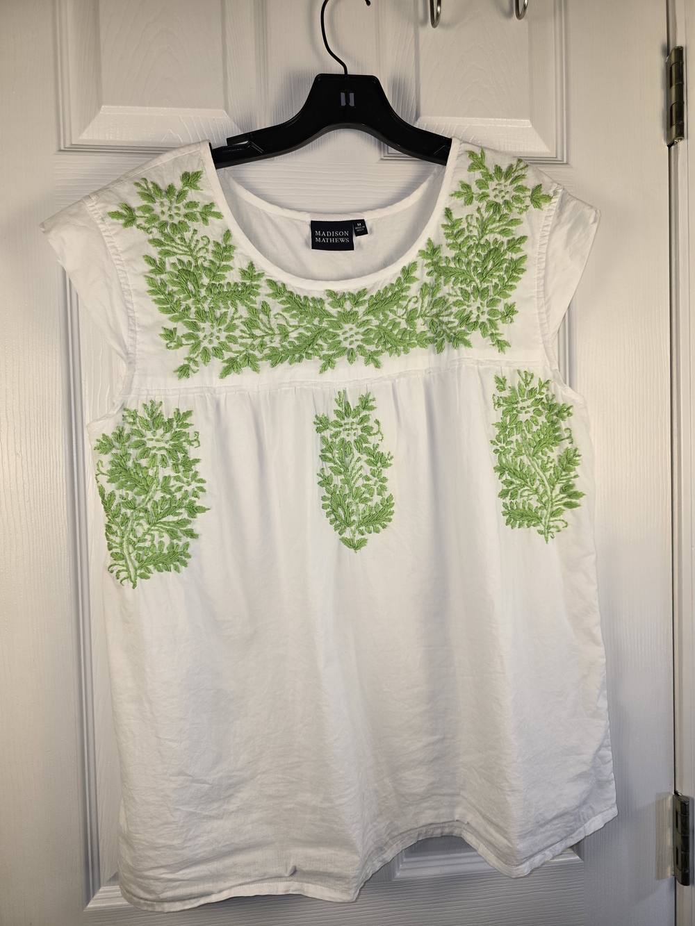 Madison White Cotton Tank with Lime Green Embroidery Cottagecore Embroidery